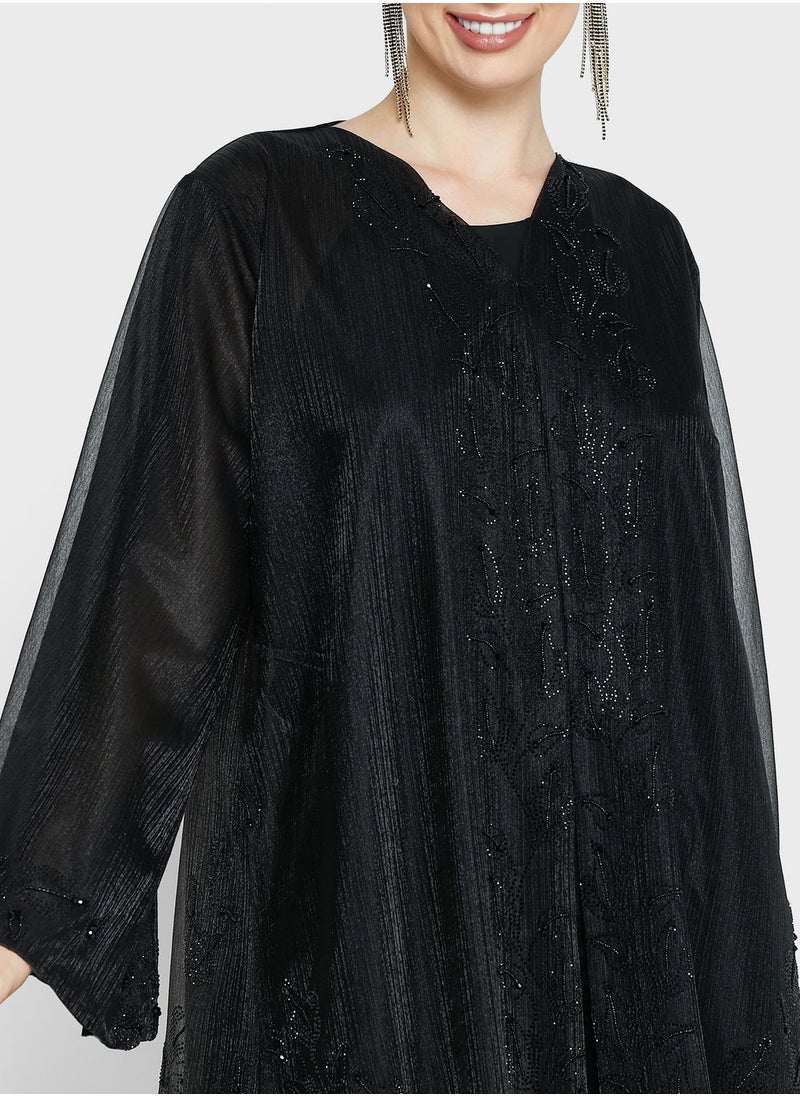 hayas closet - Embellished Front Slit Abaya - Image 1