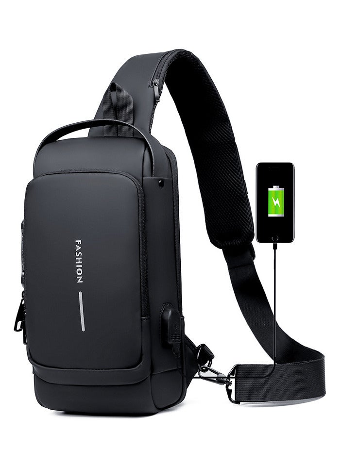 FASHION Anti Theft Sling Bag for Men, USB Charging Sport Sling Anti-Theft Shoulder Bag, Waterproof Chest Bag Motorcycle Bag Usb Charging Messenger Sling Shoulder Bags - Image 1