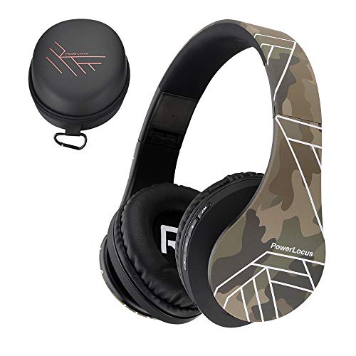 PowerLocus Bluetooth OverEar Headphones Wireless Stereo Foldable Headphones Wireless and Wired Headsets with Builtin Mic Micro SDTF FM for iPhoneSamsungiPadPC Camo - Image 1