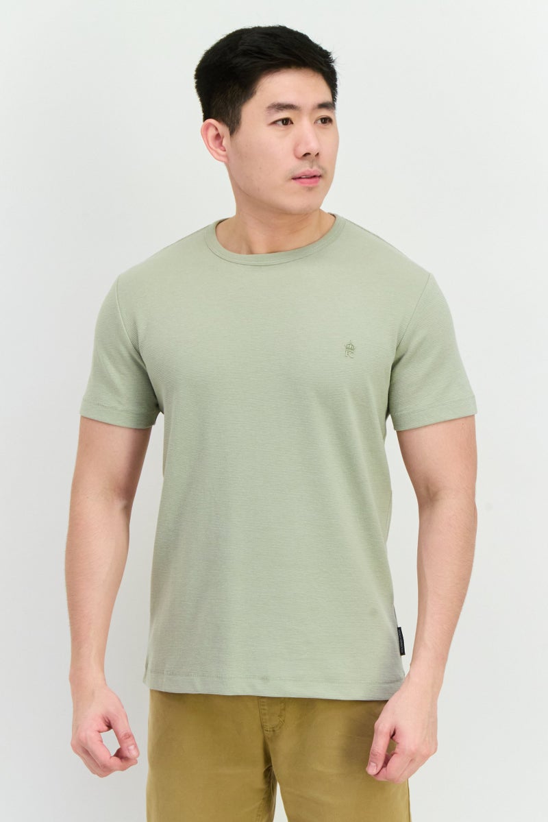 French Connection Men Crew Neck Short Sleeves Brand Logo T-shirt, Sage Green - Image 1