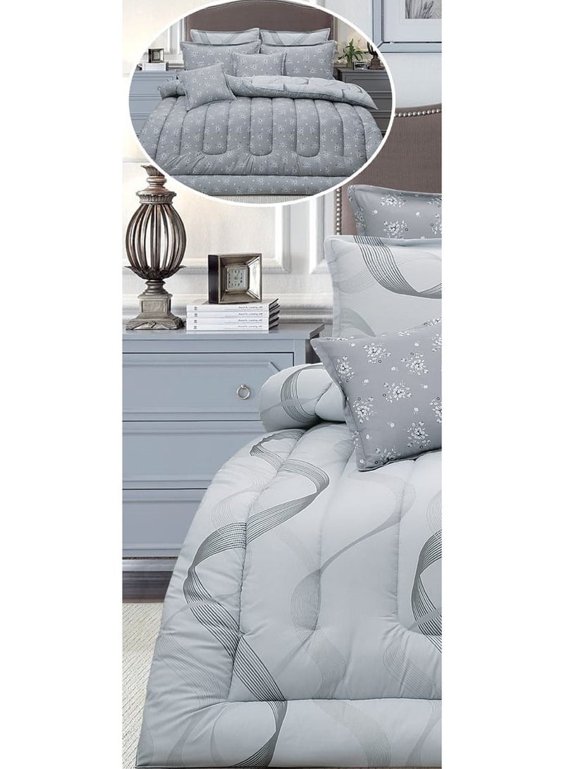 لوفيرا طقم مفرش نفرين ملكي لحاف قماش متين وناعم ونقشة عصرية 8 قطع مقاس 240*260 سم - Image 2