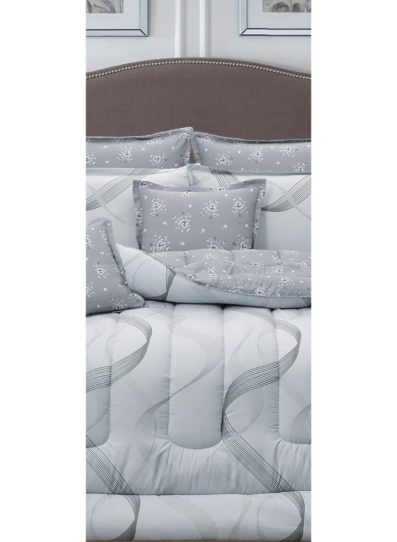 لوفيرا طقم مفرش نفرين ملكي لحاف قماش متين وناعم ونقشة عصرية 8 قطع مقاس 240*260 سم - Image 3