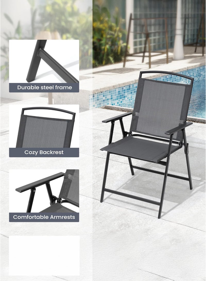 Toshionics 5-Piece Dining Table Set with 4 Foldable Chairs and Tempered Glass Square Table – Modern Kitchen and Dining Room Furniture for Small Spaces, Apartments, Balconies, Indoor and Outdoor Patio Bistro Set – Rust-Resistant Steel Frame, UV-Resistant Breathable Fabric, Space-Saving, Durable and Easy to Assemble - Image 2