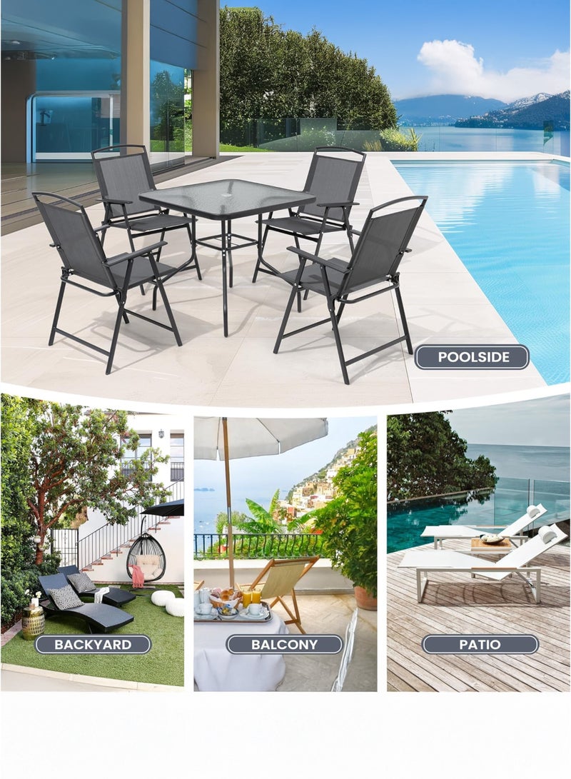 Toshionics 5-Piece Dining Table Set with 4 Foldable Chairs and Tempered Glass Square Table – Modern Kitchen and Dining Room Furniture for Small Spaces, Apartments, Balconies, Indoor and Outdoor Patio Bistro Set – Rust-Resistant Steel Frame, UV-Resistant Breathable Fabric, Space-Saving, Durable and Easy to Assemble - Image 5