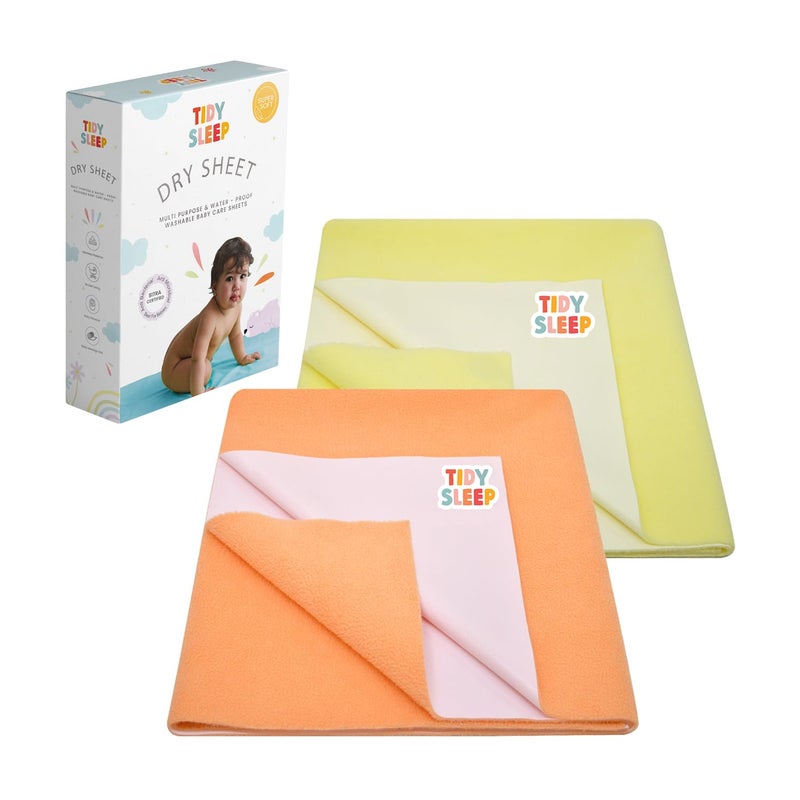 Tidy Sleep Instadry AntiPiling Fleece Extra Absorbent Quick Dry Sheet for New Born Babies Cotton Bed Protector Mattress Pack of 2 PeachGreen Medium 100x70 cm