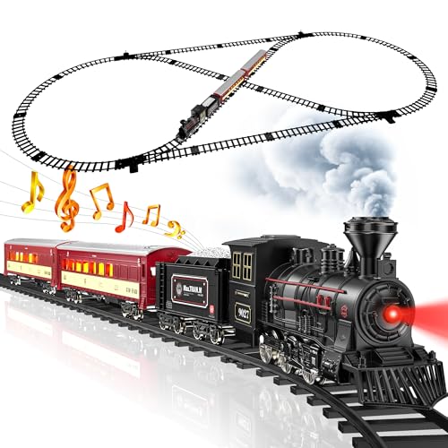 Hot Bee Train Set Metal Train Toys with Luxury Tracks and Glowing Passenger Christmas Train Sets for Around The Tree with Smokes Lights Sound Toy Train Set for 3 4 5 6 7 Years Old Boys Gifts - Image 1