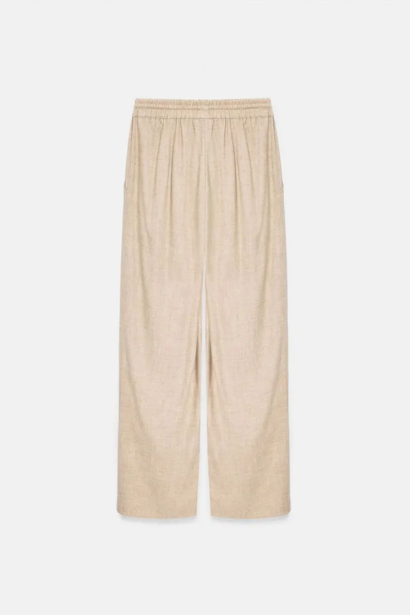 Dilvin Beige Natural DILVIN Women’s Wide-Leg Woven Trousers With Drawstring Waist for Women | Best Price UAE