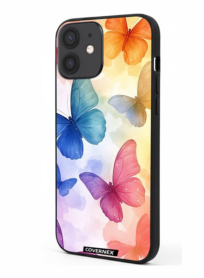 Covernex Apple iPhone 12 Mini Protective Case Cover Printed Featuring Dreamy Pastel Floating Butterflies - Image 1