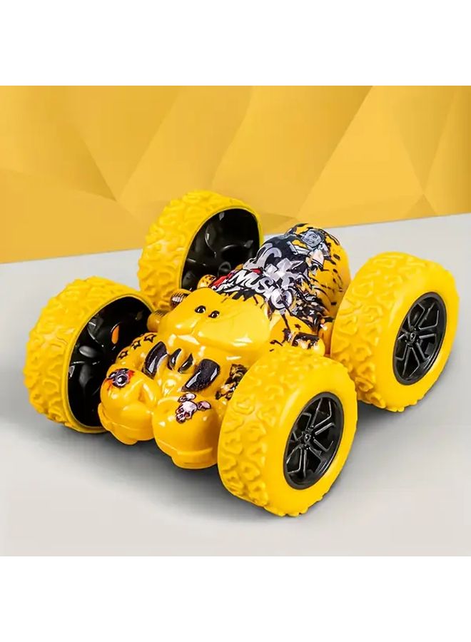 Yellow Double Sided Rolling Toy Cars Durable ABS Weatherproof Manual Operation Gift - Image 1