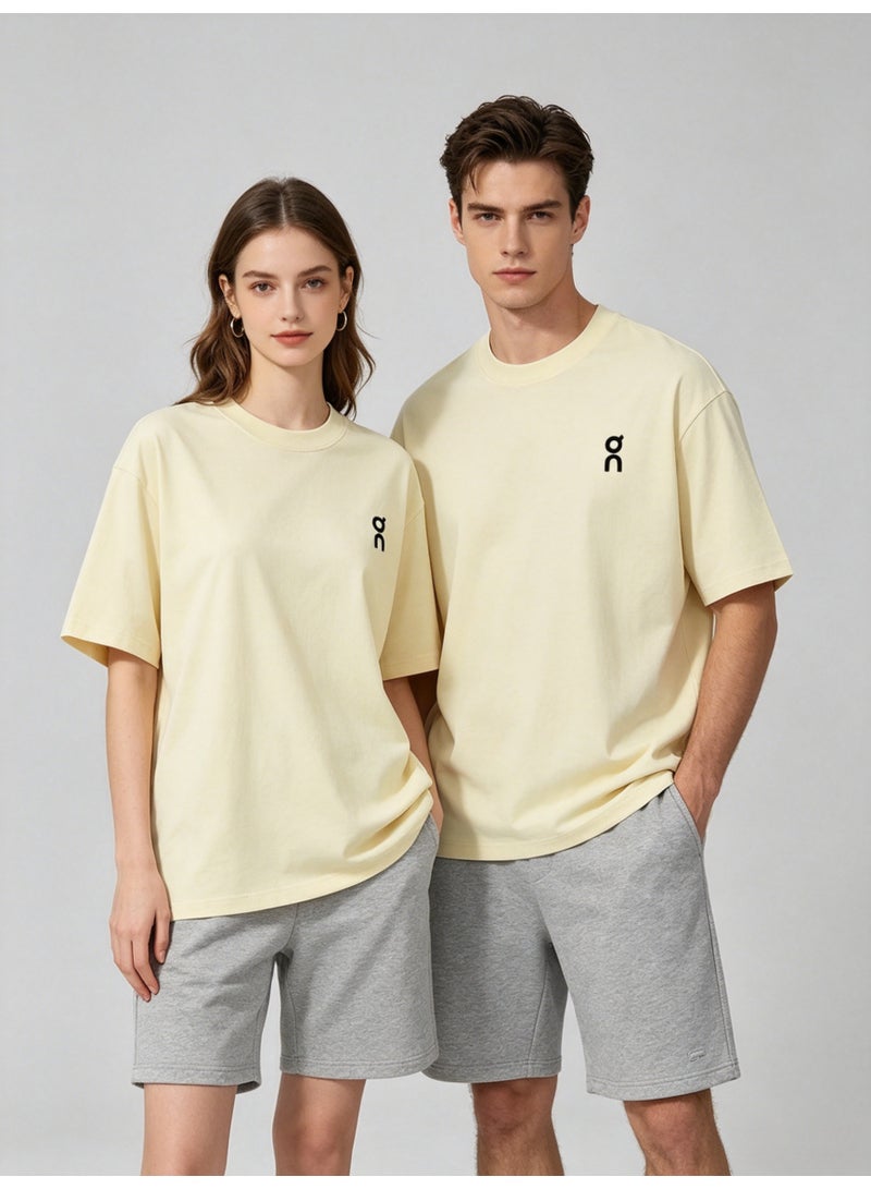 اون راننج On Running Unisex Pale Yellow Minimal Logo Crew Neck Couple T-Shirt - Image 4