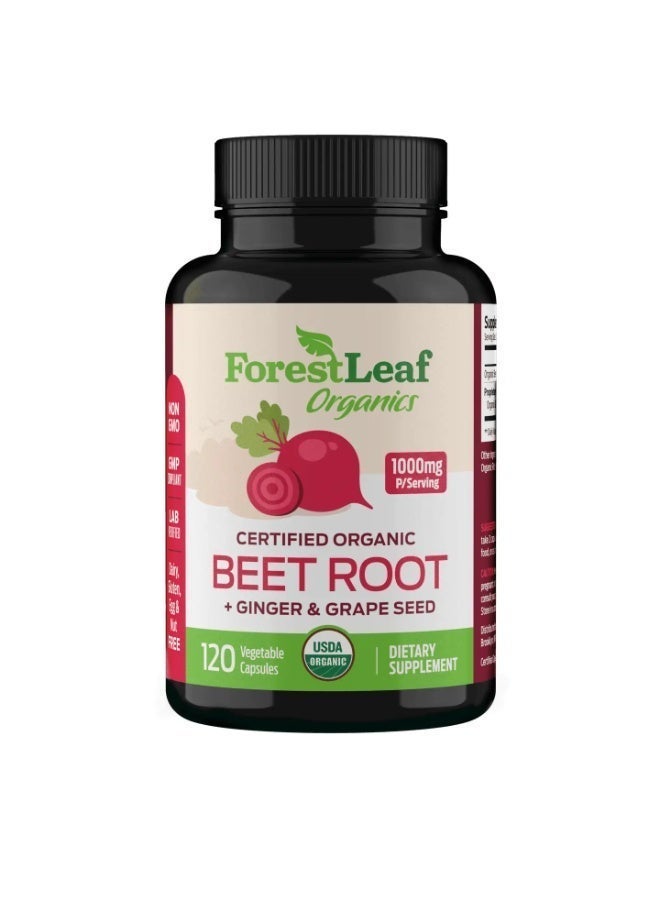 ForestLeaf مركب جذر الشمندر مع الزنجبيل وبذور العنب، 1000 ملغ لكل حصة، عضوي معتمد - 120 كبسولة - Image 1