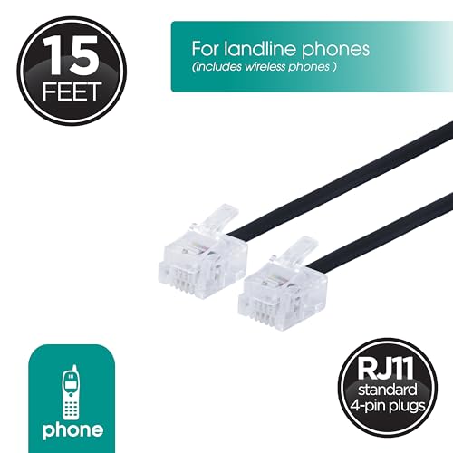 Power Gear Telephone Line Cord, 15 Feet, Phone Cord, Modular Jack Ends, Works for Phone, Modem or Fax Machine, for Use in Home or Office, Black, 76579 - Image 3