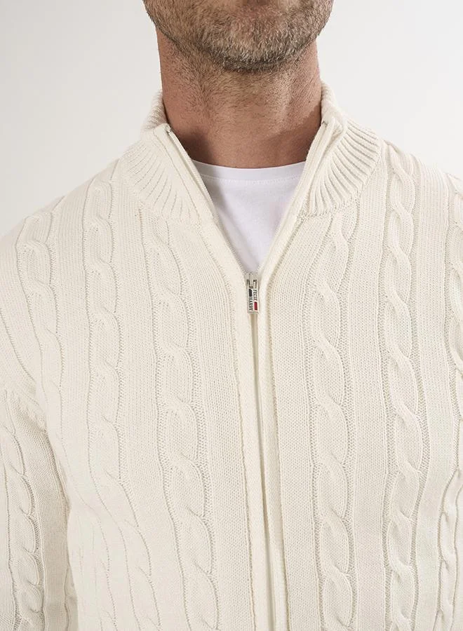 Felix Hardy Ecru Cable Knit Cardigan for Men | Best Price UAE