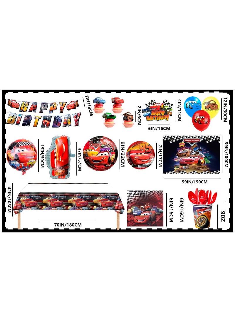 FRUITFUL PARTY - Cars Birthday Party Decorations for 10 Guests, 116pcs Cars Birthday Disposable Party Tableware Set Cars Balloons Banner Lightning Mcqueen Birthday Decorations - Image 1