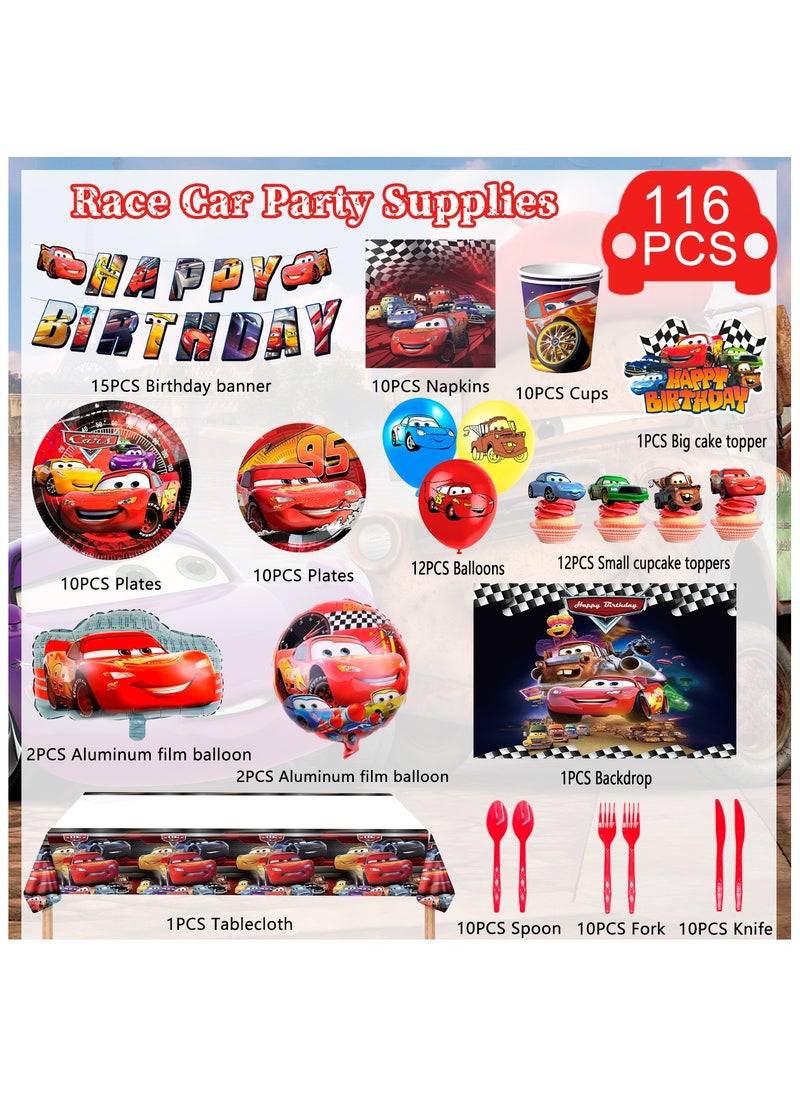 FRUITFUL PARTY - Cars Birthday Party Decorations for 10 Guests, 116pcs Cars Birthday Disposable Party Tableware Set Cars Balloons Banner Lightning Mcqueen Birthday Decorations - Image 1