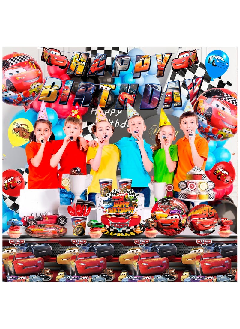 FRUITFUL PARTY - Cars Birthday Party Decorations for 10 Guests, 116pcs Cars Birthday Disposable Party Tableware Set Cars Balloons Banner Lightning Mcqueen Birthday Decorations - Image 1