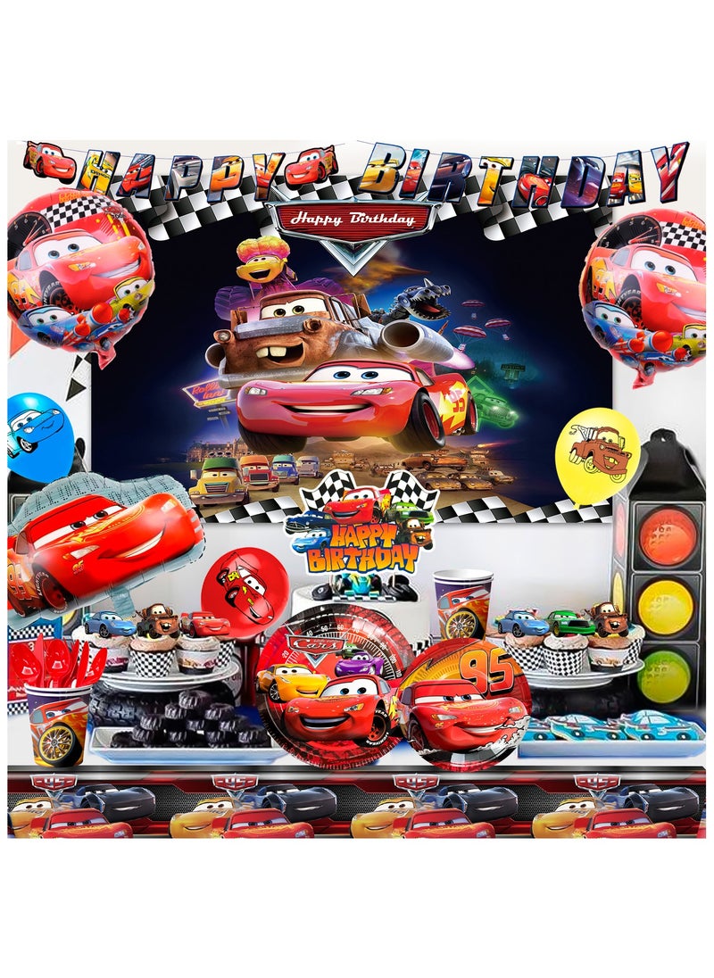 FRUITFUL PARTY - Cars Birthday Party Decorations for 10 Guests, 116pcs Cars Birthday Disposable Party Tableware Set Cars Balloons Banner Lightning Mcqueen Birthday Decorations - Image 1