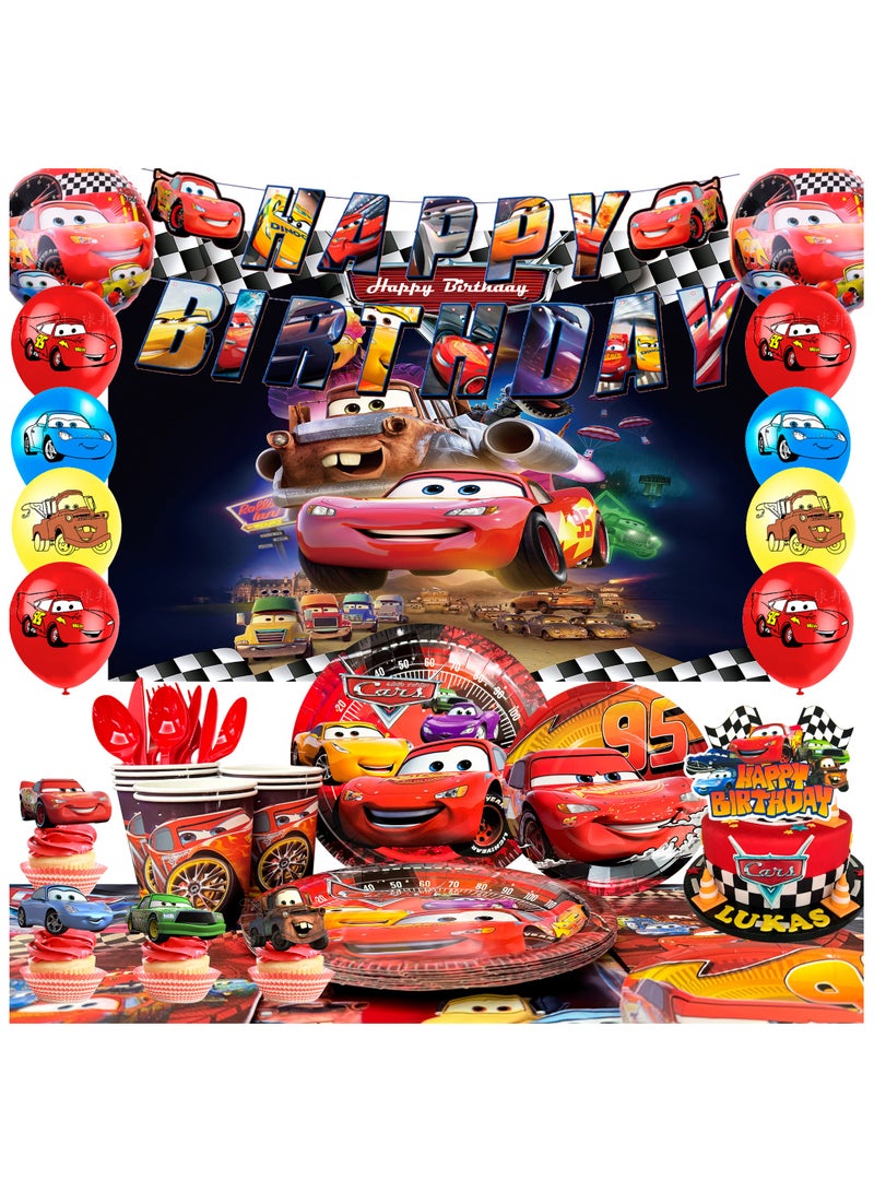 FRUITFUL PARTY Cars Birthday Party Decorations for 10 Guests, 116pcs Cars Birthday Disposable Party Tableware Set Cars Balloons Banner Lightning Mcqueen Birthday Supplies - Image 1