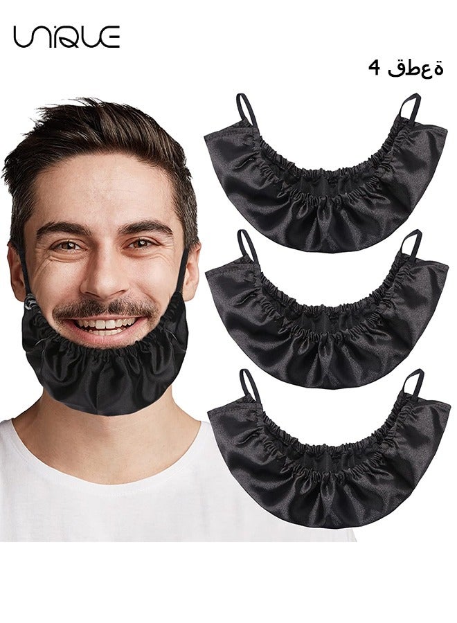 يونيك قبعات اللحية غطاء محرك السيارة ، 4 عبوات للرجال مريلة اللحية السوداء تغطي شعر الوجه الناعم المريح والحريري الساتان ، ساحة الحرس بونيه رجل قبل النوم غطاء اللحية الأذن لحية باندانا (أسود) - Image 1