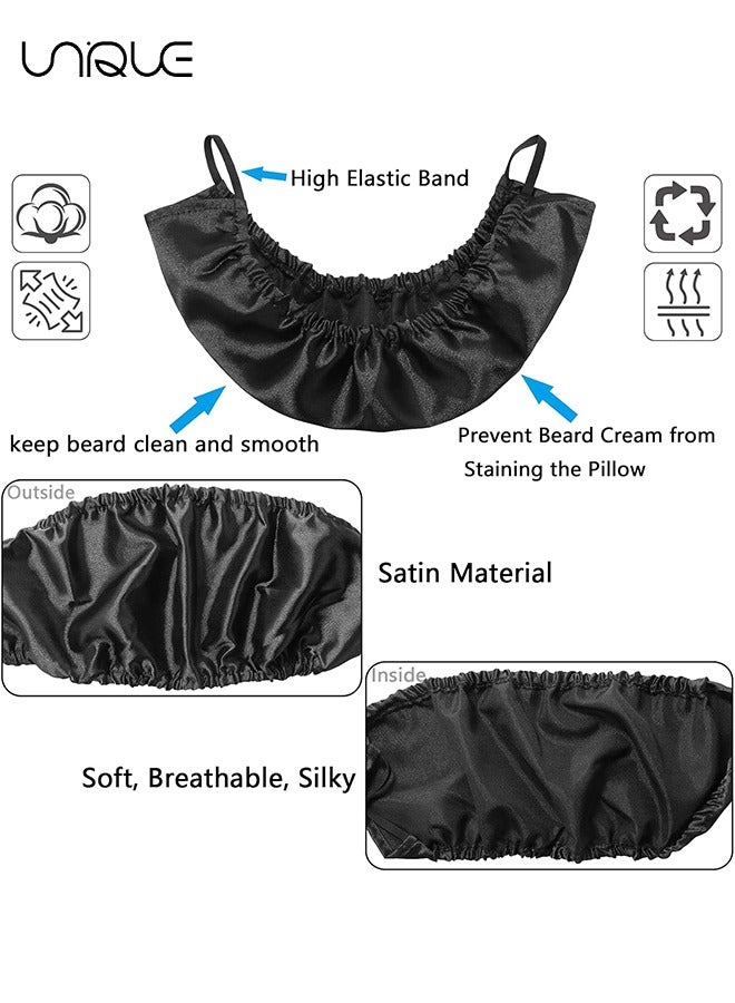 يونيك قبعات اللحية غطاء محرك السيارة ، 4 عبوات للرجال مريلة اللحية السوداء تغطي شعر الوجه الناعم المريح والحريري الساتان ، ساحة الحرس بونيه رجل قبل النوم غطاء اللحية الأذن لحية باندانا (أسود) - Image 3