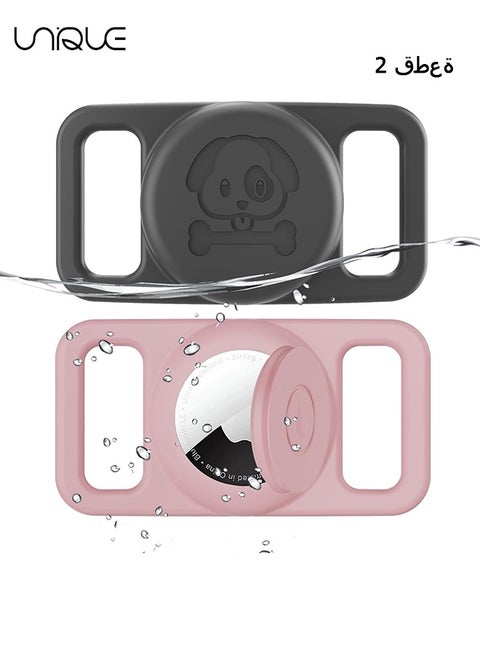 2 Pack Waterproof AirTag Dog Collar Holder Compatible with Apple AirTag, Silicone Hidden Loop Holder for Airtag Tracker, Anti-Lost Dog Collar Air Tag Accessories(Gray,Pink)
