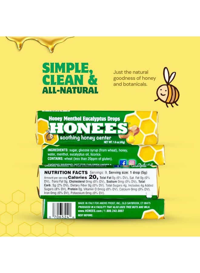 Honees Filled Menthol Cough Drops, Honey, Menthol & Eucalyptus Cough Drops- Natural Sore Throat Relief - Nothing Artificial -Throat Lozenges, Non-GMO (24 Pack –216 Drops) - Image 4