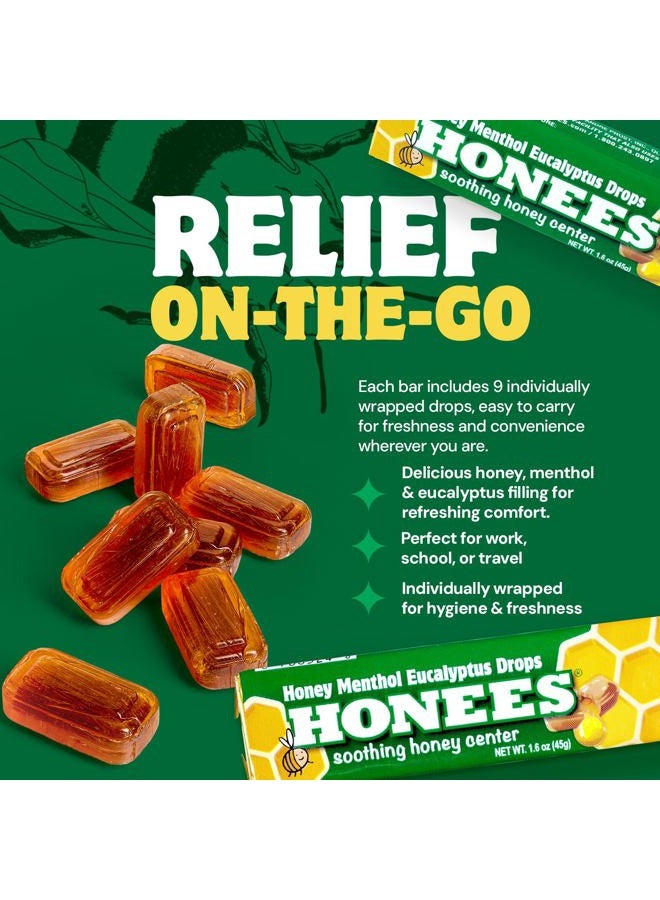 Honees Filled Menthol Cough Drops, Honey, Menthol & Eucalyptus Cough Drops- Natural Sore Throat Relief - Nothing Artificial -Throat Lozenges, Non-GMO (24 Pack –216 Drops) - Image 3