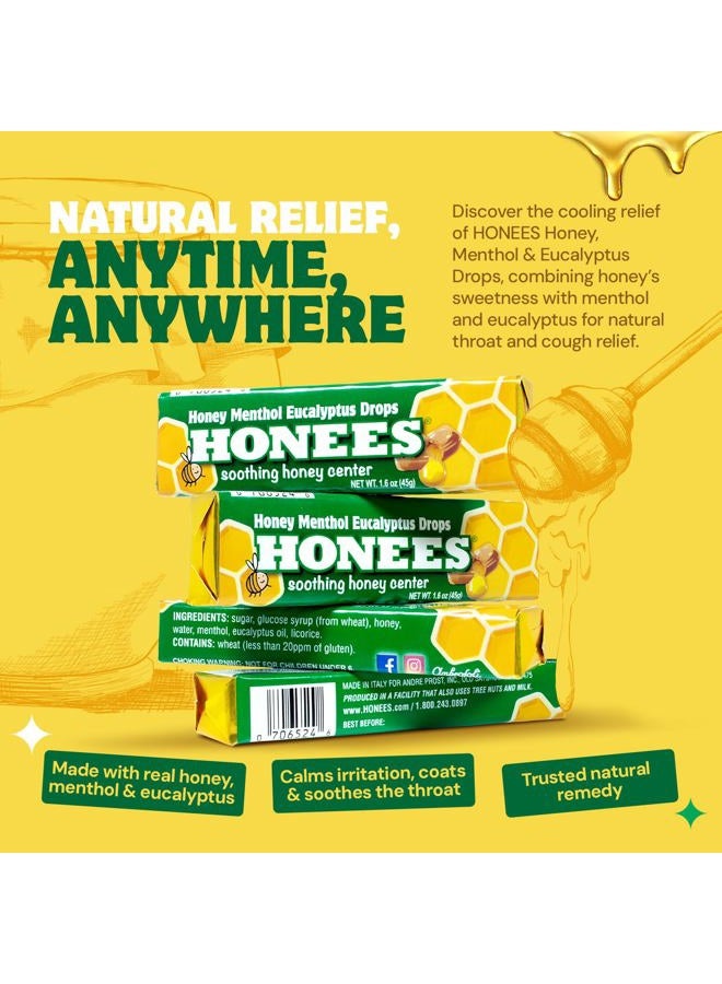 Honees Filled Menthol Cough Drops, Honey, Menthol & Eucalyptus Cough Drops- Natural Sore Throat Relief - Nothing Artificial -Throat Lozenges, Non-GMO (24 Pack –216 Drops) - Image 2