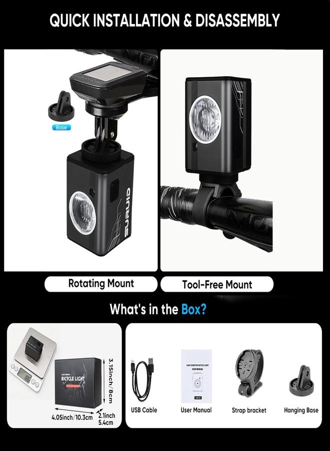Suruid 2500 Lumens Light Auto-Sensing Bike Lights for Night Riding, Super Bright Aluminum IPX6 Waterproof Bike Headlight, 6Mode Bicycle Light, Tool-Free, Bike Headlight for Mountain Road Bike - Image 2