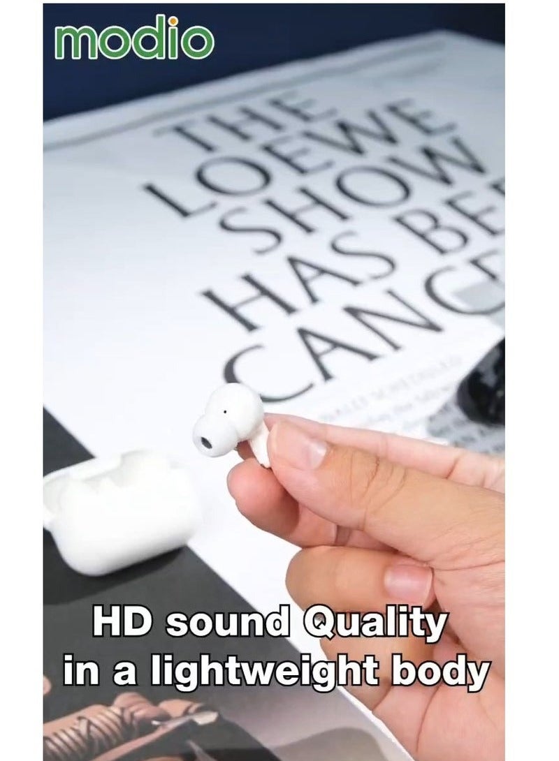 modio K7 Mini True Wireless Earphones with ENC Noise Reduction - Super Bass Sound, HD Clear Microphone & Multifunctional Touch Control – Compatible with Android Mobiles and Tablets – White || Premium Audio Quality with Noise Cancelling & Touch Control Features - Image 5