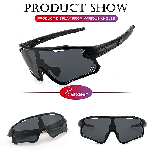 Karsaer Sports Cycling Sunglasses for MTB BMX,Mountain Bike Shield Visor Baseball Running Glasses B5116, Black - Image 2