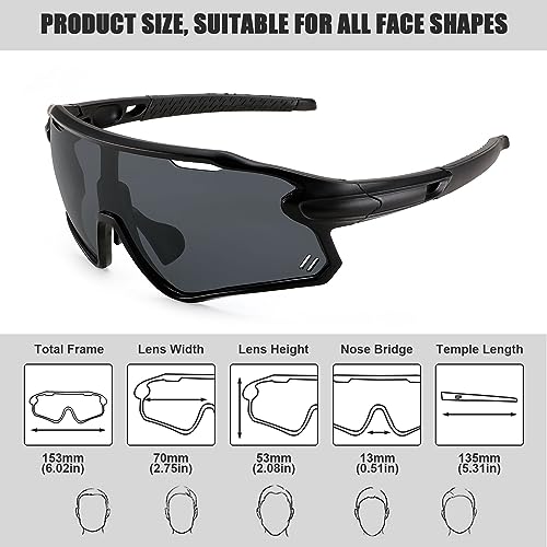 Karsaer Sports Cycling Sunglasses for MTB BMX,Mountain Bike Shield Visor Baseball Running Glasses B5116, Black - Image 4