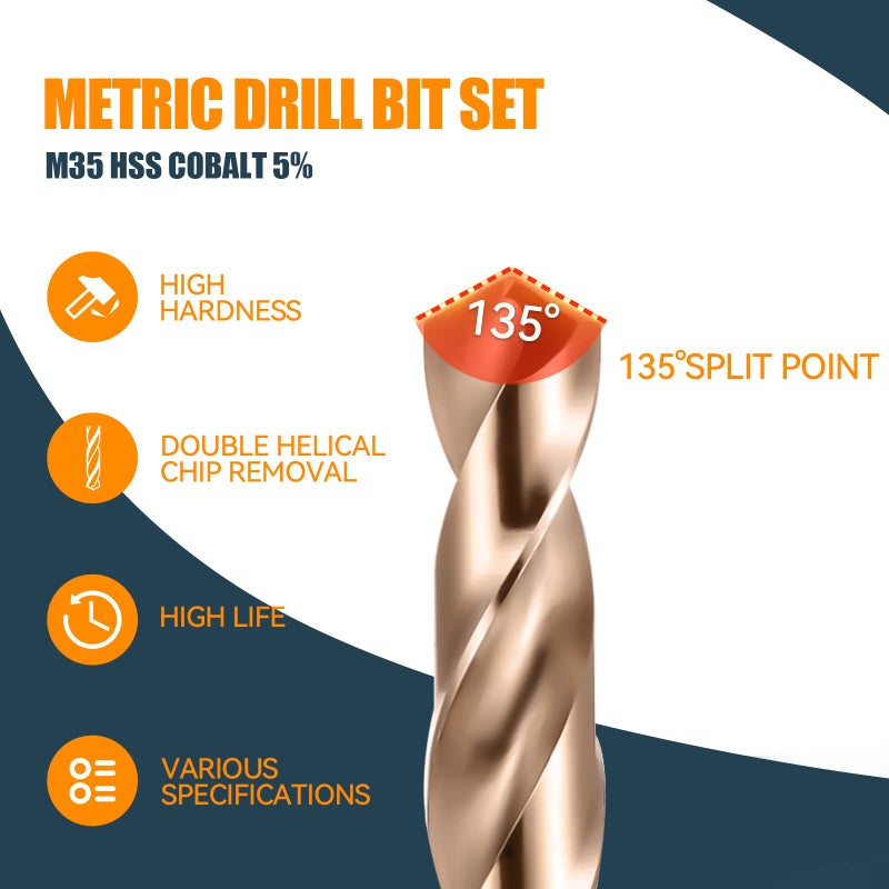 NewShark Cobalt Drill Bit Set  M35 Twist Hss Drill Bits Straight Shank  2Mm High Speed Steel Drill Bits For Drilling In Hard Metal  Stainless Steel  Cast Iron (8Mm) - Image 2