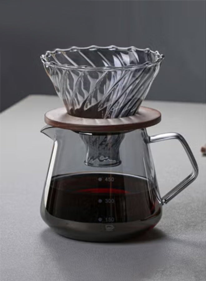 هومستر V60 صانع القهوة 600 مل، 2-4 أكواب، إبريق قهوة زجاجي مع فلتر V60، صينية خشبية أصلية للاستخدام في المنزل أو المكتب المقهى زاوية القهوة. - Image 1