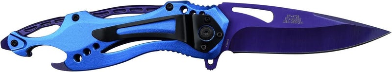 MTECH USA Folding Knife, 3.75-Inch Half-Serrated Blade, Titanium Coating, Glass Breaker, Pocket Clip - Image 2