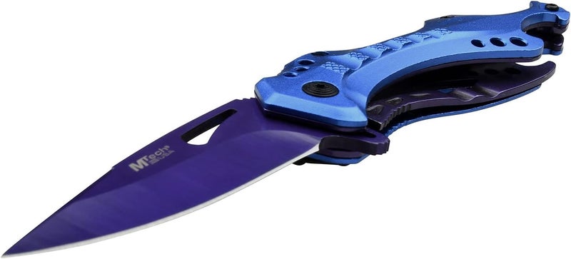 MTECH USA Folding Knife, 3.75-Inch Half-Serrated Blade, Titanium Coating, Glass Breaker, Pocket Clip - Image 3
