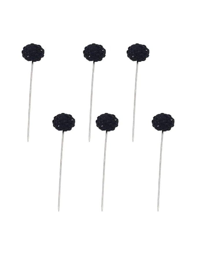 مملكة الإكسسوارات دبوس نسائي من أكسسورايز كينغدوم، ١٢ دبوسًا دائري الشكل، مرصع باللؤلؤ الصناعي والألماس، برأس إبرة كبيرة | بروش | ١٢ قطعة (أسود (عبوة واحدة)) - Image 3