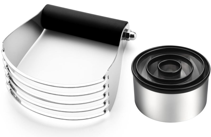 Spring Chef Large Dough Blender & Biscuit Cutter Set, Heavy Duty Stainless Steel Professional Pastry Cutter, Soft Grip, Black - Image 1