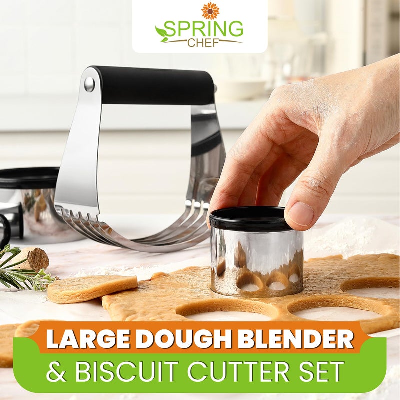 Spring Chef Large Dough Blender & Biscuit Cutter Set, Heavy Duty Stainless Steel Professional Pastry Cutter, Soft Grip, Black - Image 2