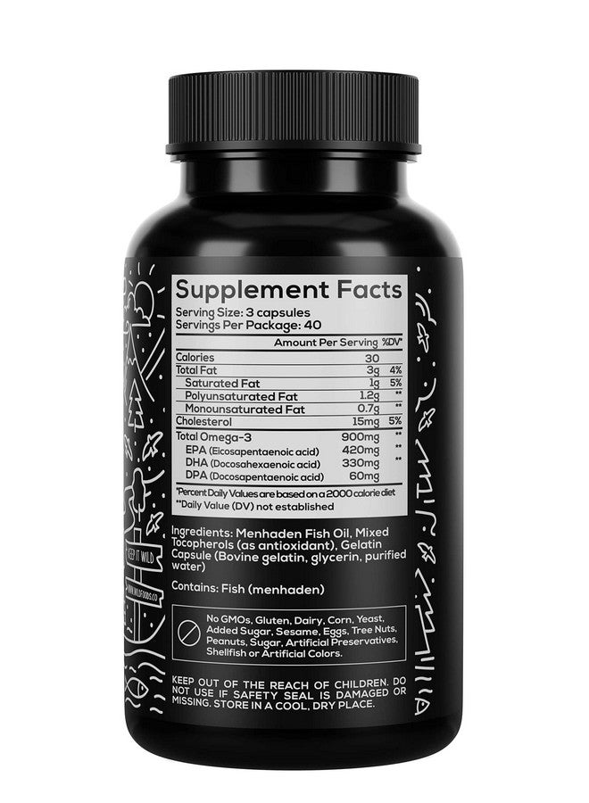 Wild Foods Wild Fish Oil Omega 3 Supplement ; Dpa Dha & Epa Wild Menhaden Caught U.S. Processed ; Nongmo & Gluten Free Health Supplements ; Nutritional Support ; 60 Capsules - Image 3
