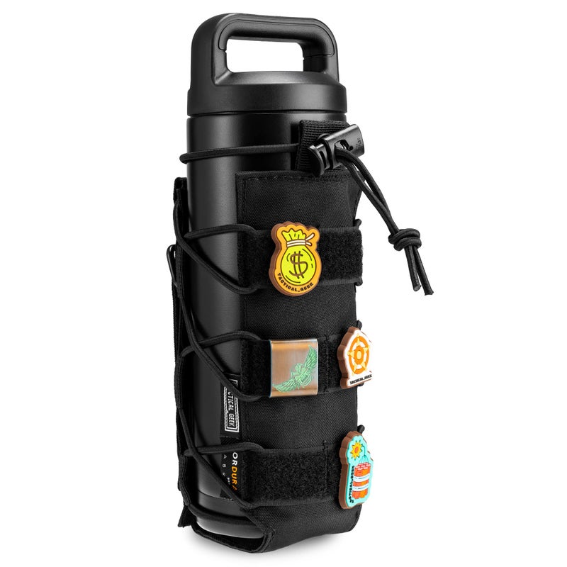 TACTICAL_GEEK TACTICAL GEEK EXT11 Water Bottle Pouch, Portable Water Bottle Carrier, Drawstring Travel Bottle Holder, Adjustable Outdoor Sports Kettle Carrier Holster, Molle Water Bottle Holder for Backpack (Black) - Image 1