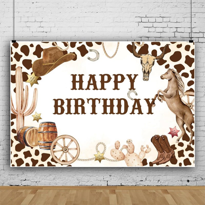 Laeacco 5x3ft Western Cowboy Birthday Backdrop Wild West Rodeo Yeehaw Boot Horse Happy Birthday Photography Background Baby Shower Boys Birthday Party Cake Table Decoration Banner Photo Booth Props - Image 3