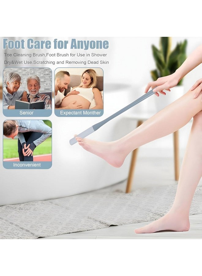 Emcapt Toe Cleaning Brush 15.7" Foot Scrubber in Shower with Long Handle Silicone Foot Brush Soft Skin Exfoliation Lotion Applicator for Foot Seniors,Elderly, Men and Women - Image 2