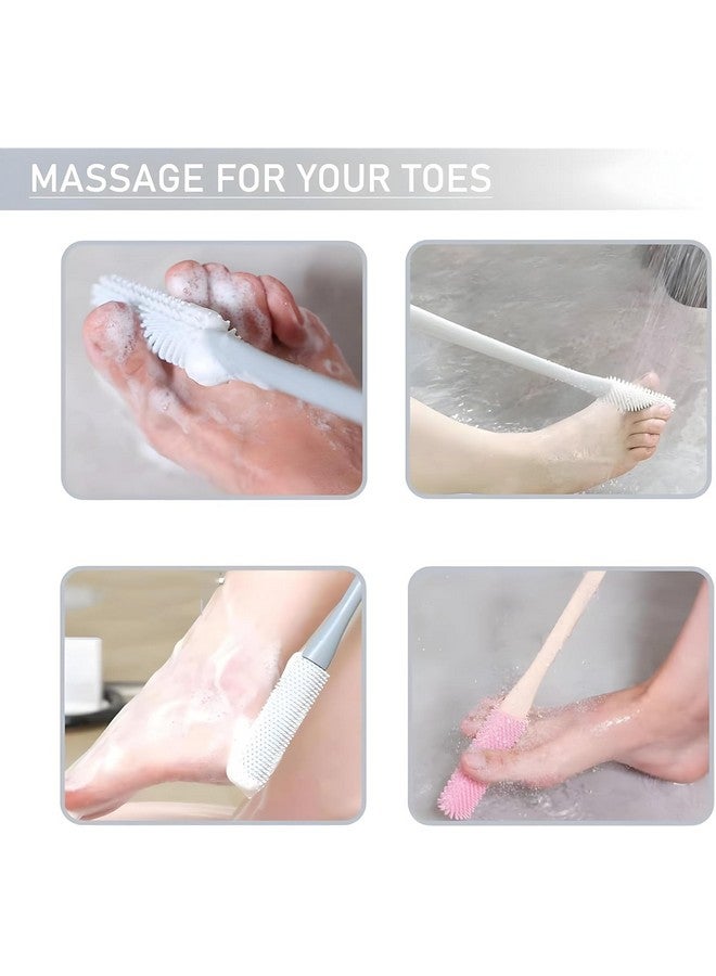 Emcapt Toe Cleaning Brush 15.7" Foot Scrubber in Shower with Long Handle Silicone Foot Brush Soft Skin Exfoliation Lotion Applicator for Foot Seniors,Elderly, Men and Women - Image 3