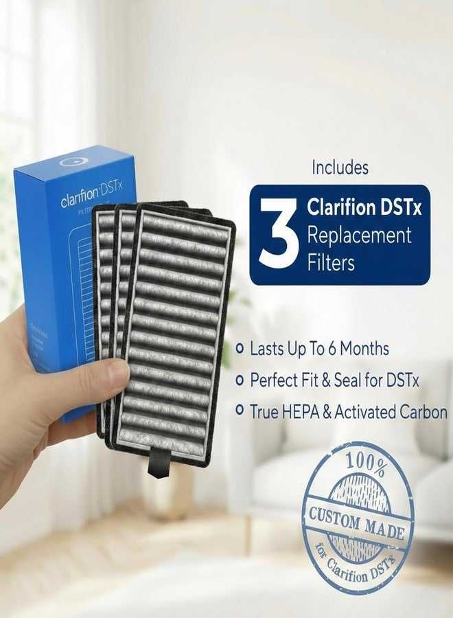 فلاتر تنقية الهواء البديلة من كلاريفيون - DSTx HEPA + Carbon، عبوة من 3 فلاتر، فلتر هواء للمنزل وغرفة النوم، فلتر HEPA لأجهزة تنقية الهواء، قد يساعد في التخلص من الغبار والروائح والدخان، أساسيات الشقة - Image 2