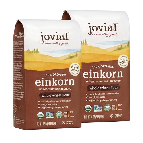 Jovial Organic Einkorn Whole Wheat Flour - Bread Baking Flour for Sourdough, High Protein, Non-GMO, For Organic Pizza & Pasta, European Italian Made, Glyphosate Free - 32 Oz, 2 Pack - Image 1