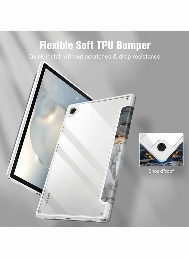 Captaintech Comptible for Samsung Galaxy Tab A8 Case, Hybrid Slim Case for 10.5 Inch 2022 Model (SM-X200, X205, X207), Shockproof Cover with Clear Transparent Back Shell, Auto Wake Sleep (Cloudy Marble) - Image 3