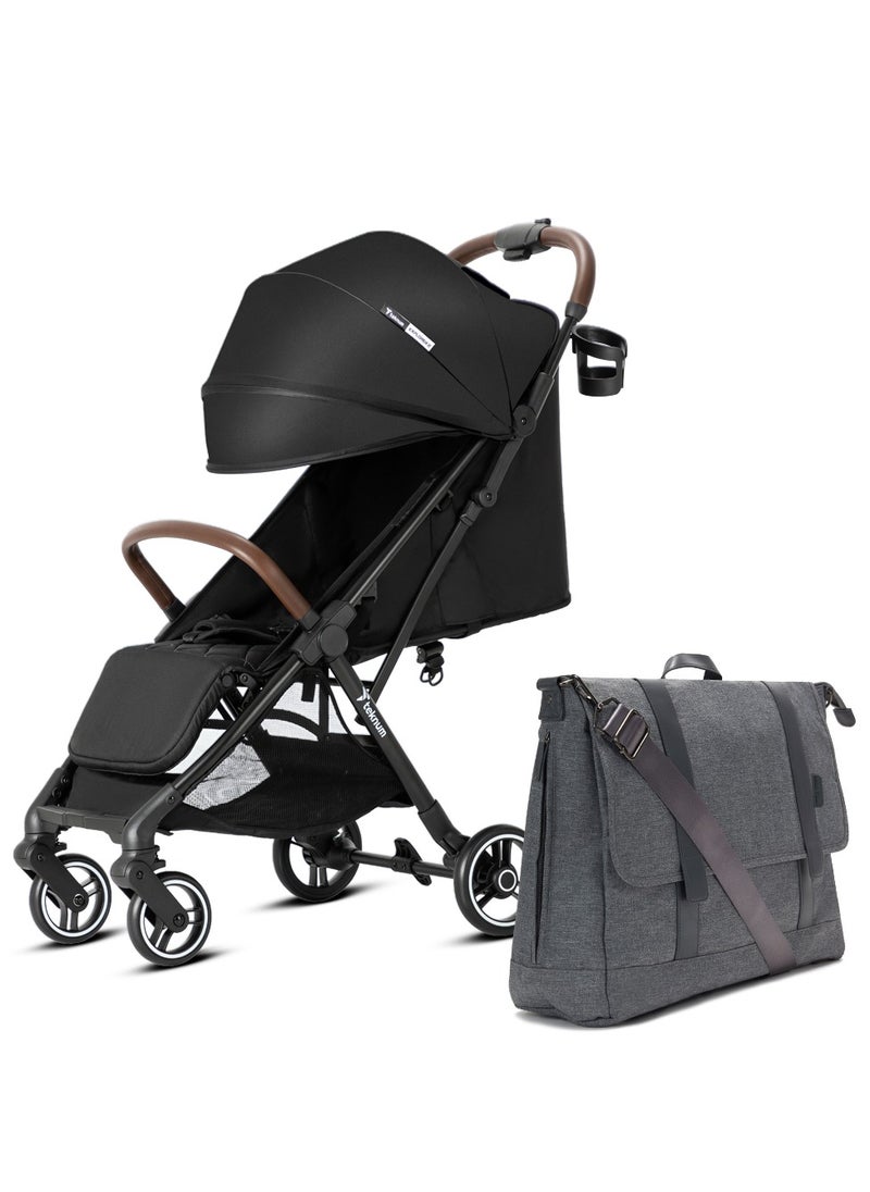 TEKNUM Teknum Travel EXPLORER 2 Auto Fold Stroller  with Grey Dad's Diaper Hand Bag - Black  - Image 1