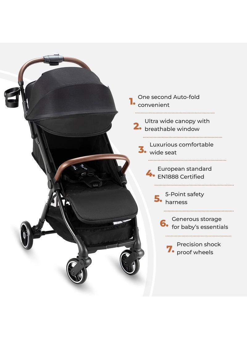 TEKNUM Teknum Travel EXPLORER 2 Auto Fold Stroller  with Grey Dad's Diaper Hand Bag - Black  - Image 5