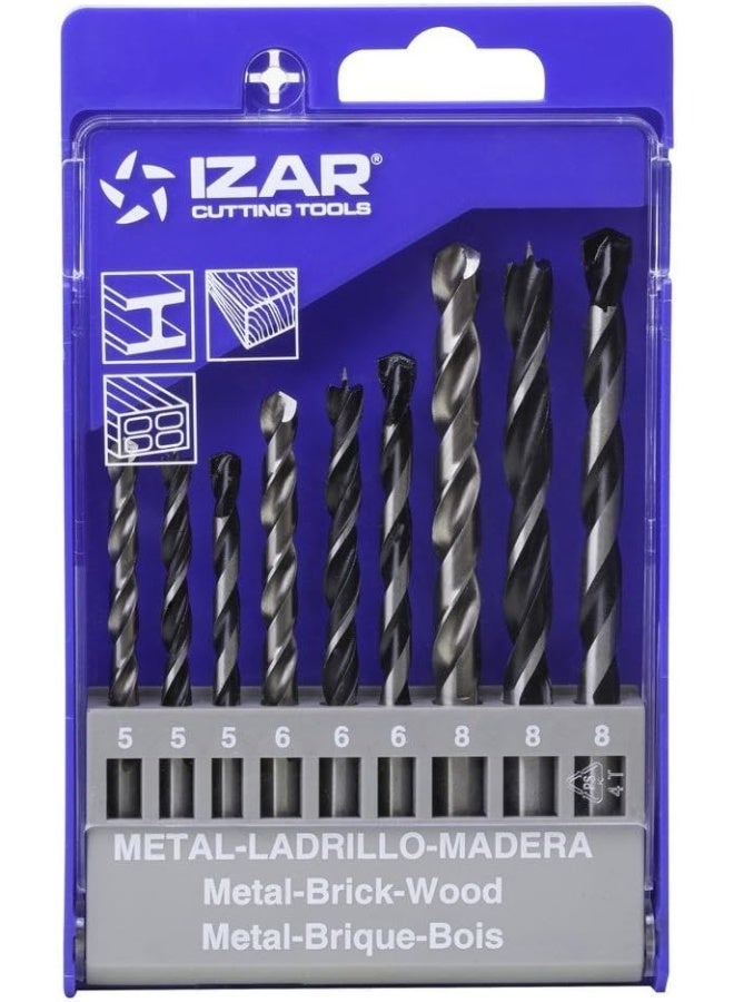 طقم ريش حفر حديد و جدار و خشب 9 قطع اسباني IZAR-1460-55610